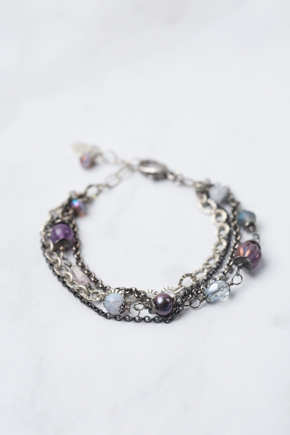 Reflections 7.5-8.5" Pearl, Amethyst, Blue Lace Agate Multistrand Bracelet