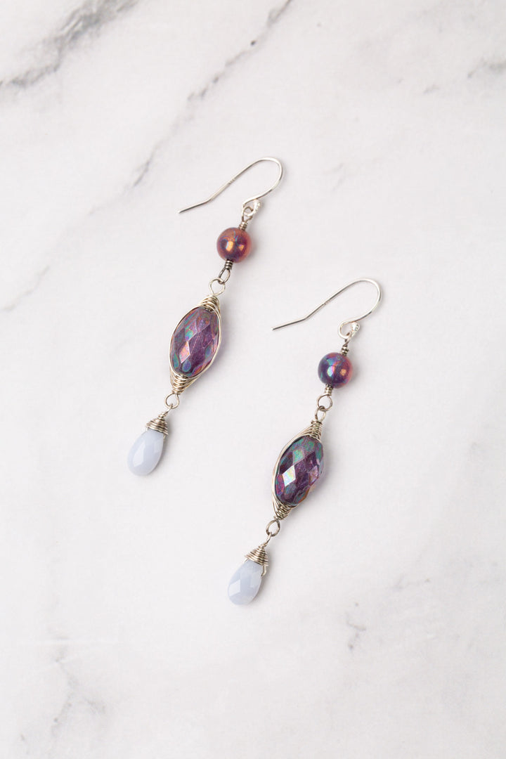 Reflections Blue Lace Agate, Czech Glass Herringbone Earrings