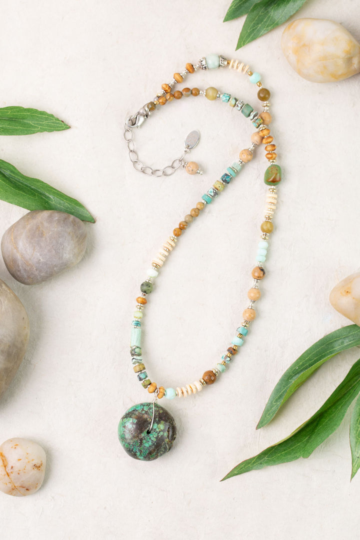 Remedy 18.25-20.25" Jasper, Jade with Turquoise Chunky Circle Simple Necklace