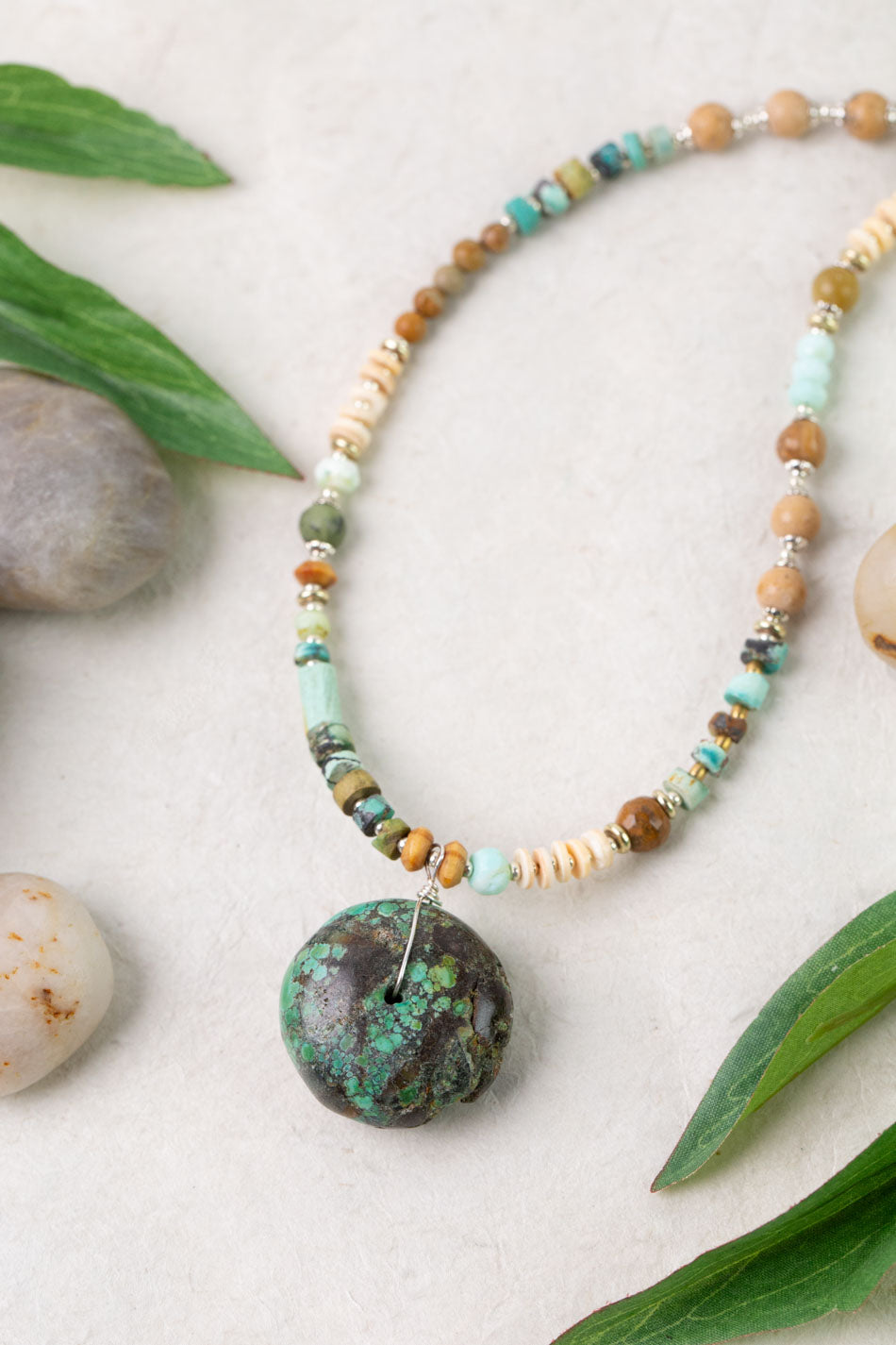 Remedy 18.25-20.25" Jasper, Jade with Turquoise Chunky Circle Simple Necklace