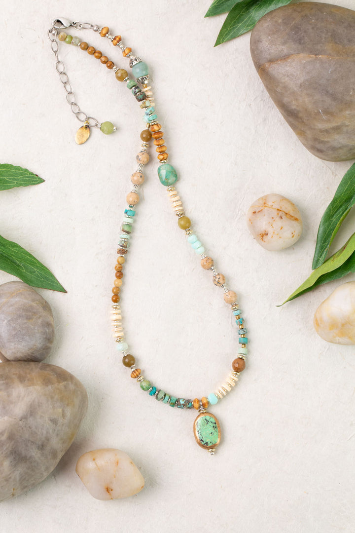 Remedy 18-20" Jasper, Jade with Turquoise Oval Bezel Simple Necklace