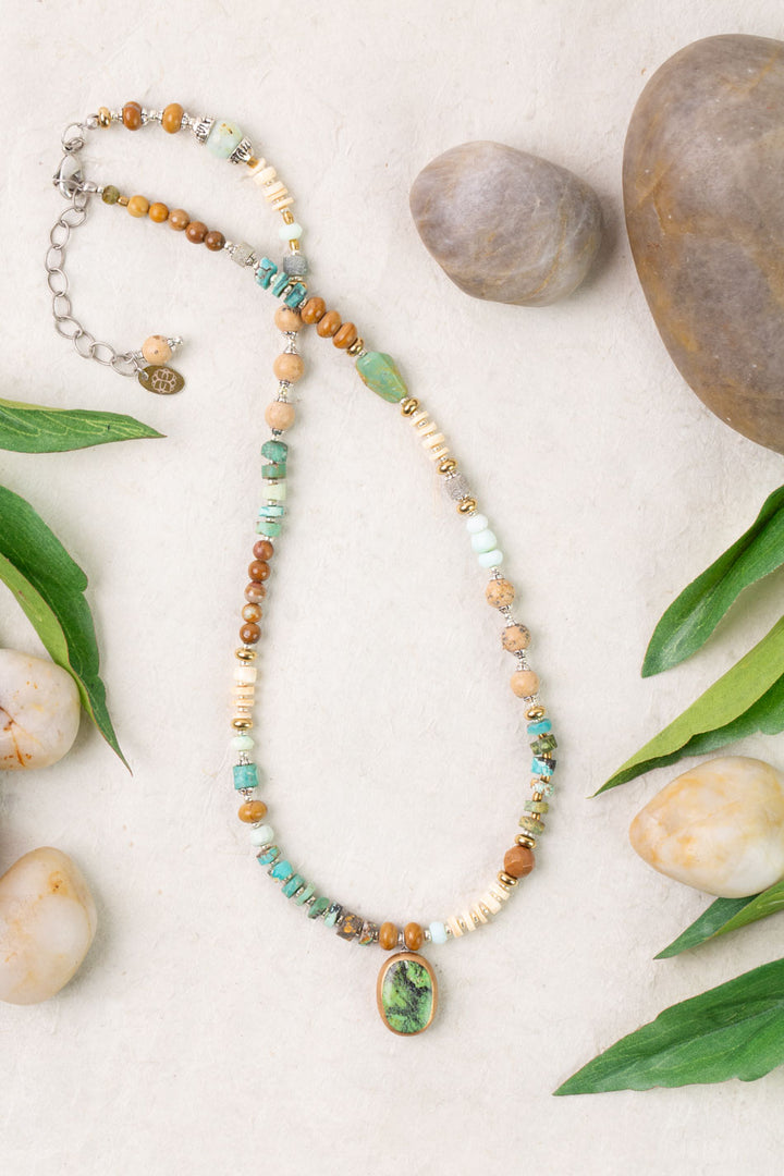 Remedy 18-20" Jasper, Jade with Turquoise Oval Bezel Simple Necklace
