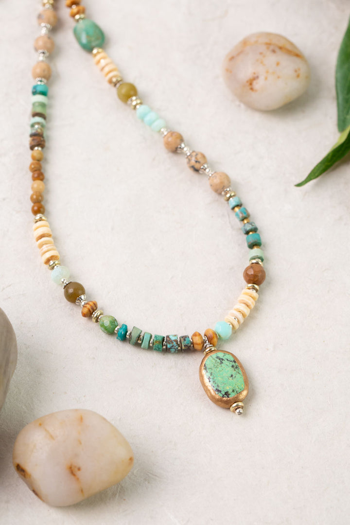 Remedy 18-20" Jasper, Jade with Turquoise Oval Bezel Simple Necklace