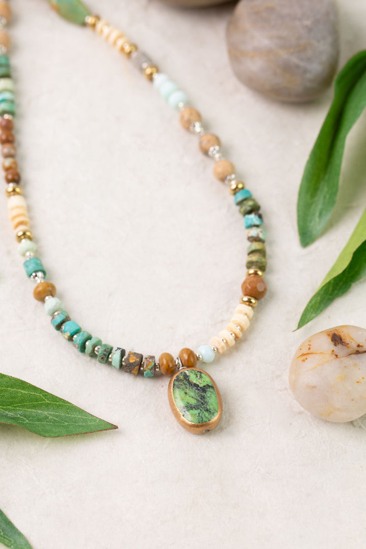 Remedy 18-20" Jasper, Jade with Turquoise Oval Bezel Simple Necklace