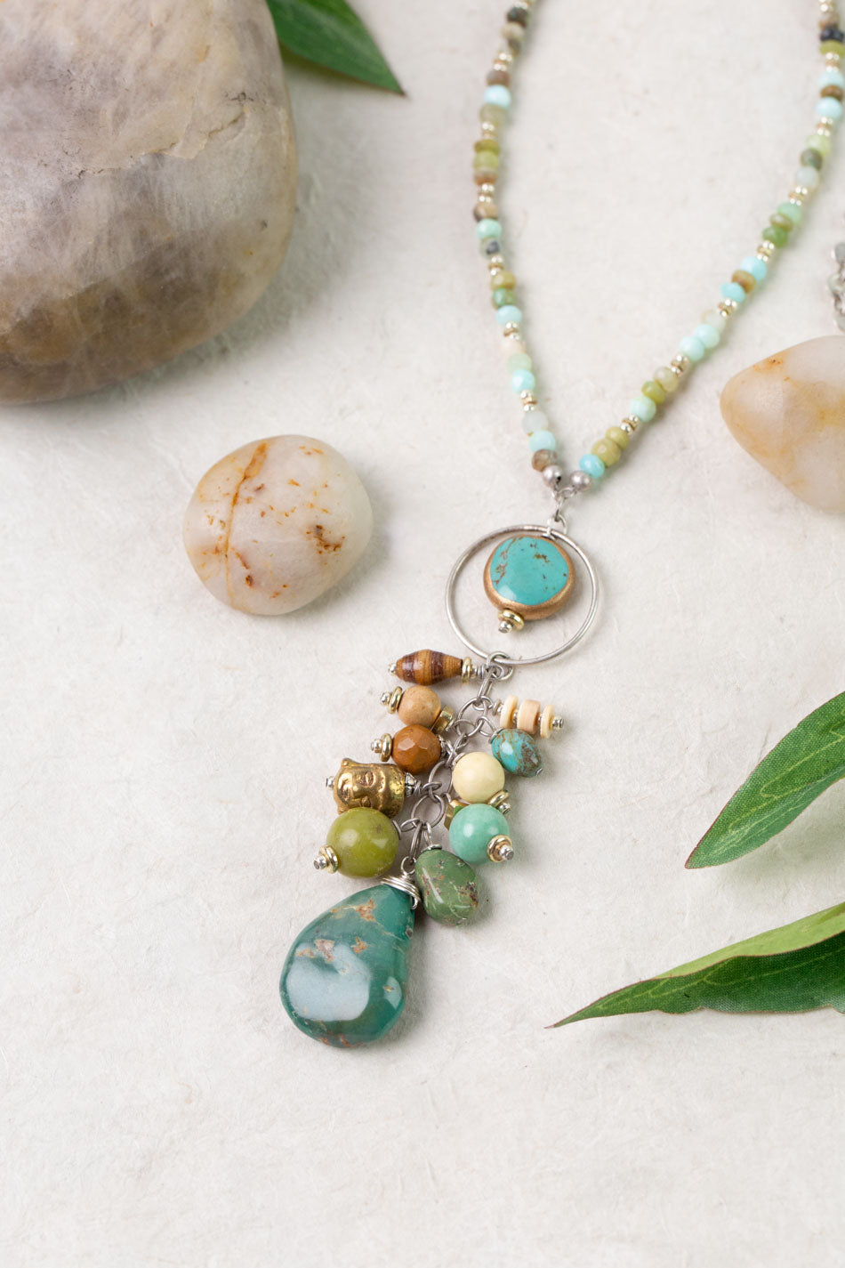 Remedy 23.5-25.5" Jade, Turquoise, Jasper Cluster Necklace