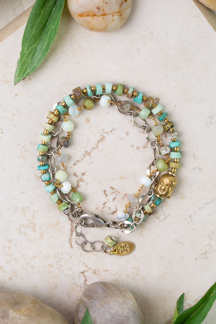 Remedy 7.5-8.5" Turquoise, Peruvian Opal, Antique Brass Buddha Multistrand Bracelet