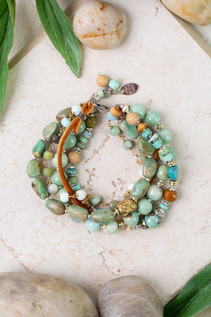 Remedy 7.5-8.5" Turquoise, Peruvian Opal, Antique Brass Buddha Multistrand Bracelet