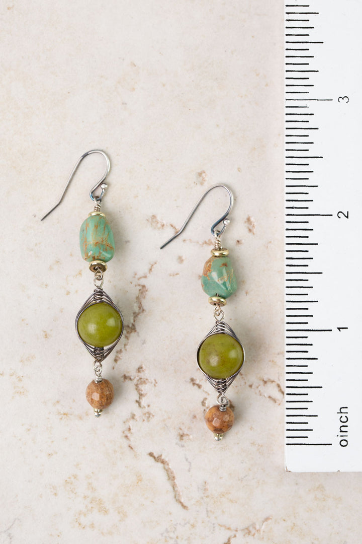 Remedy Turquoise, Jade, Jasper Herringbone Earrings