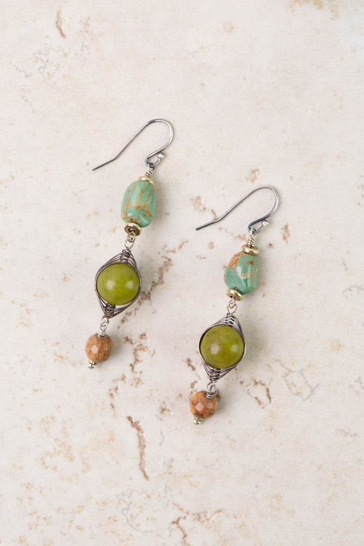 Remedy Turquoise, Jade, Jasper Herringbone Earrings