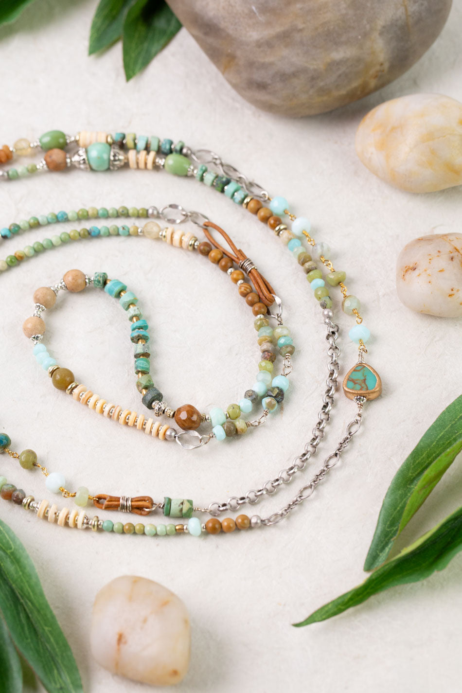 Remedy 53.5-55.5" Jasper, Peruvian Opal, Turquoise Collage Necklace