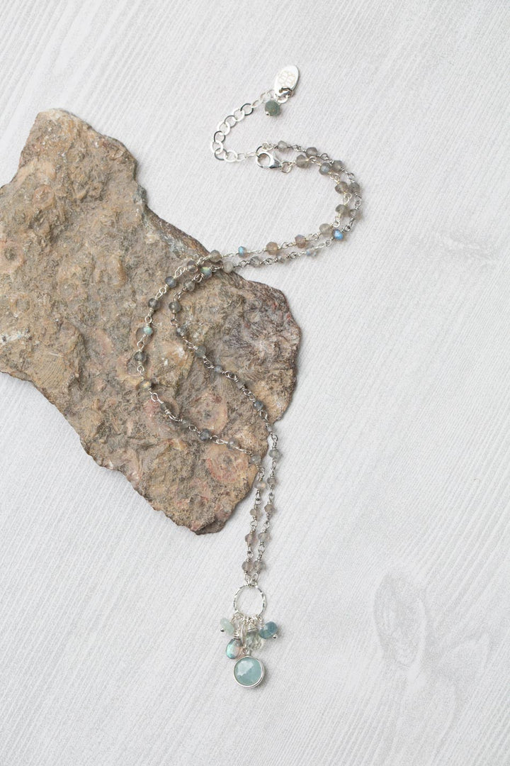 Resilience 16.25-18.25" Labradorite, Green Moss Aquamarine, Prasiolite With Aquamarine Cluster Necklace