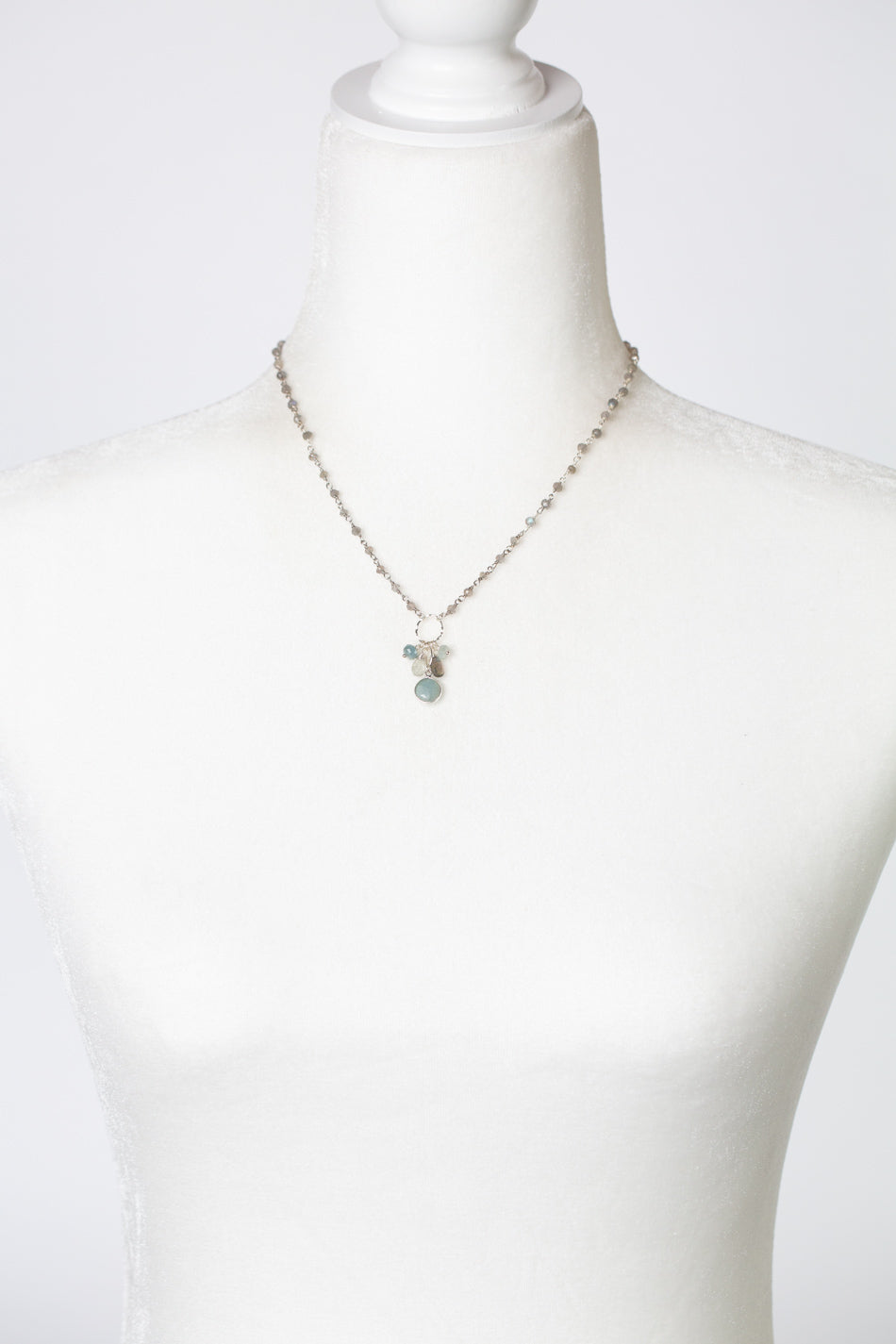 Resilience 16.25-18.25" Labradorite, Green Moss Aquamarine, Prasiolite With Aquamarine Cluster Necklace