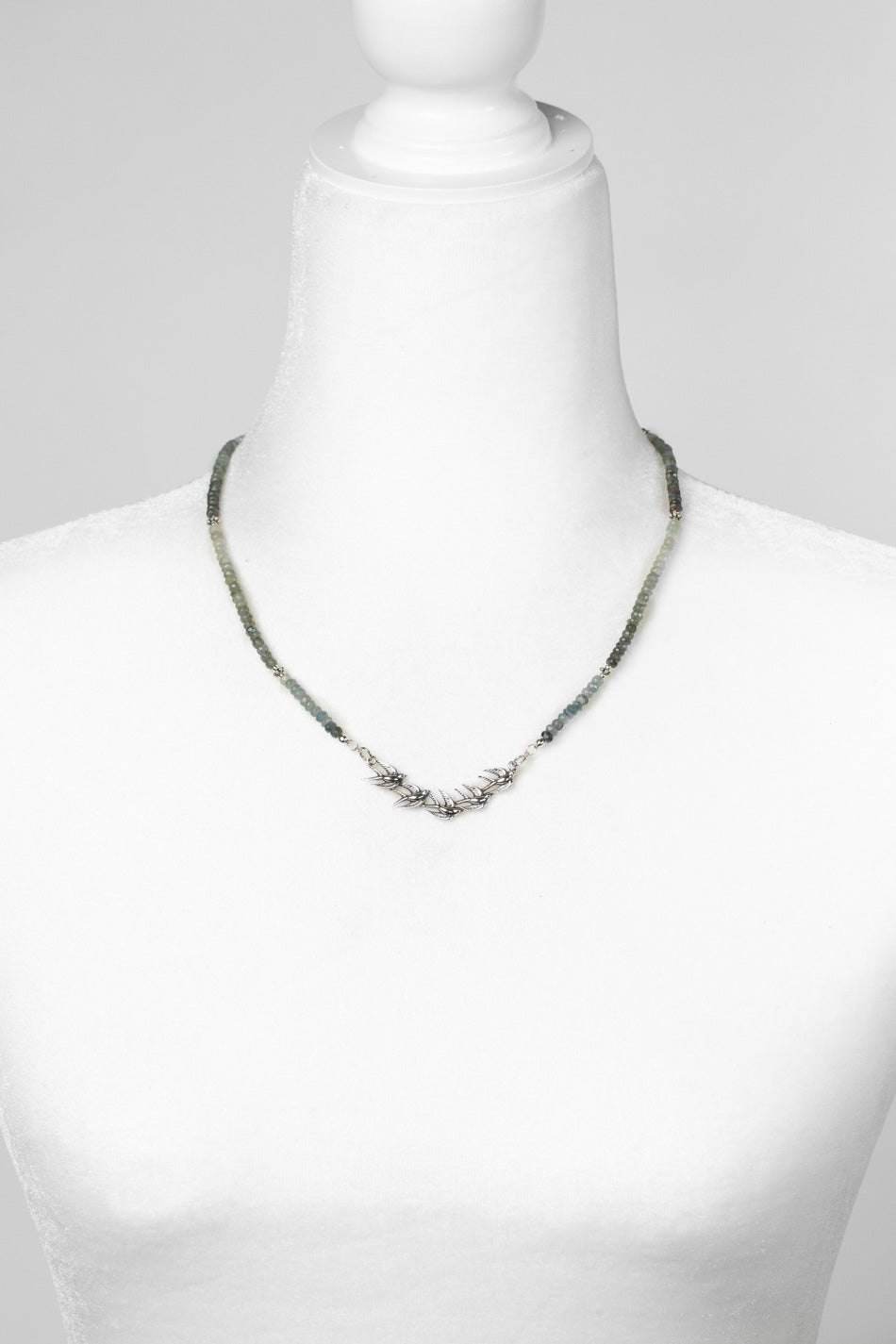 Resilience 18-20" Green Moss Aquamarine With Sterling Silver Birds Simple Necklace