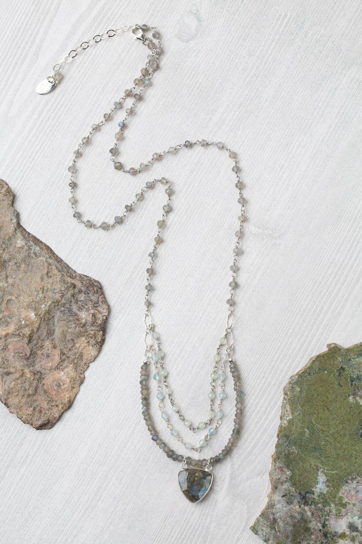 Resilience 22.5-24.5" Prehnite, Aquamarine With Labradorite Multistrand Necklace