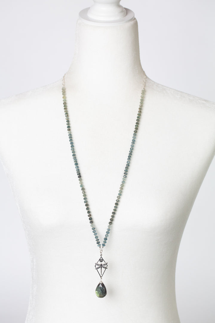Resilience 29.5-31.5" Green Moss Aquamarine, Labradorite With Dragonfly Statement Necklace