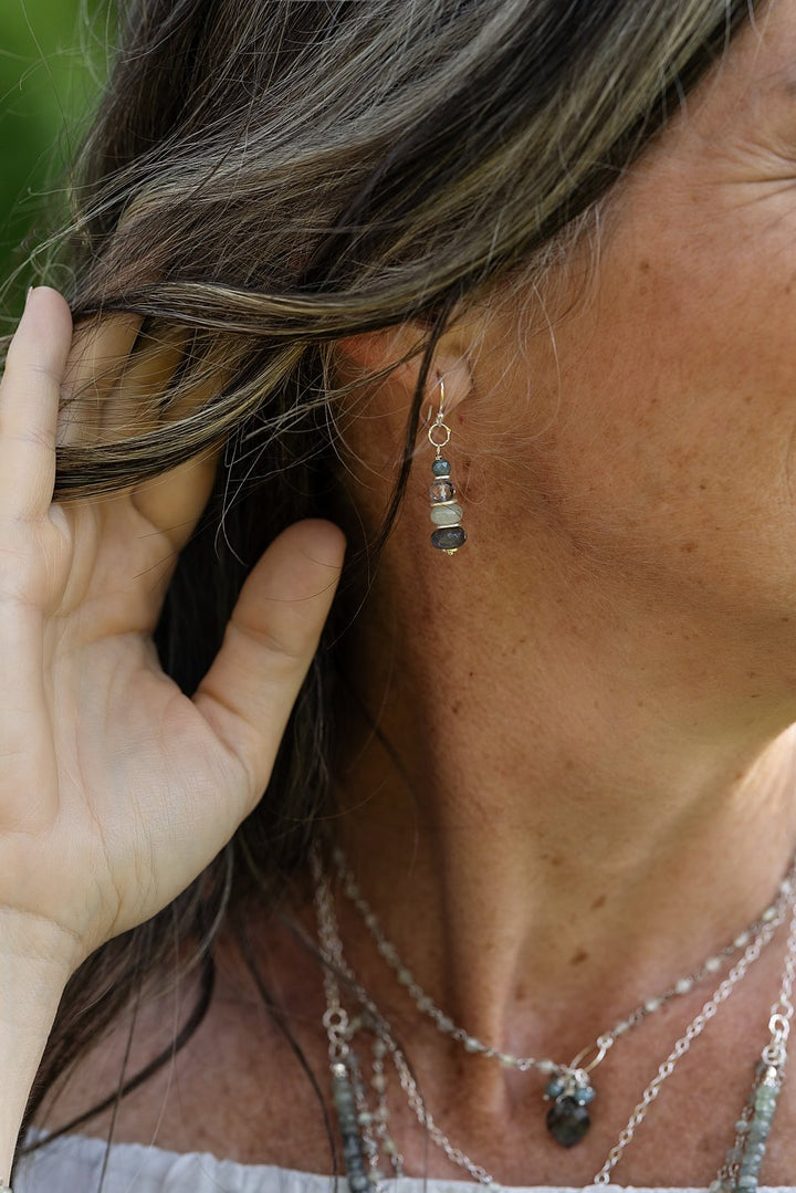 Resilience Aquamarine, Crystal, Sapphire With Labradorite Simple Earrings