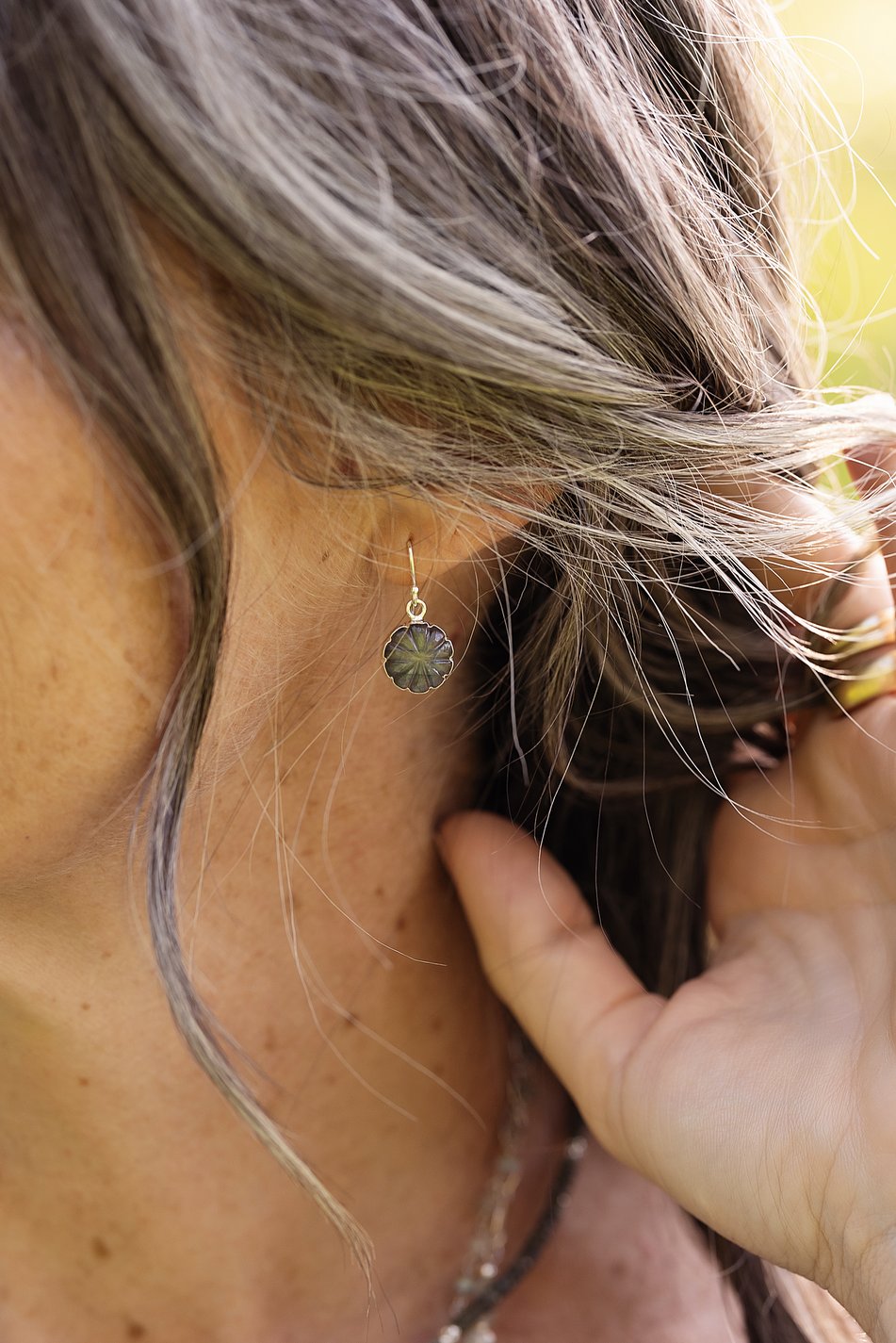 Resilience Carved Labradorite Flower Simple Earrings