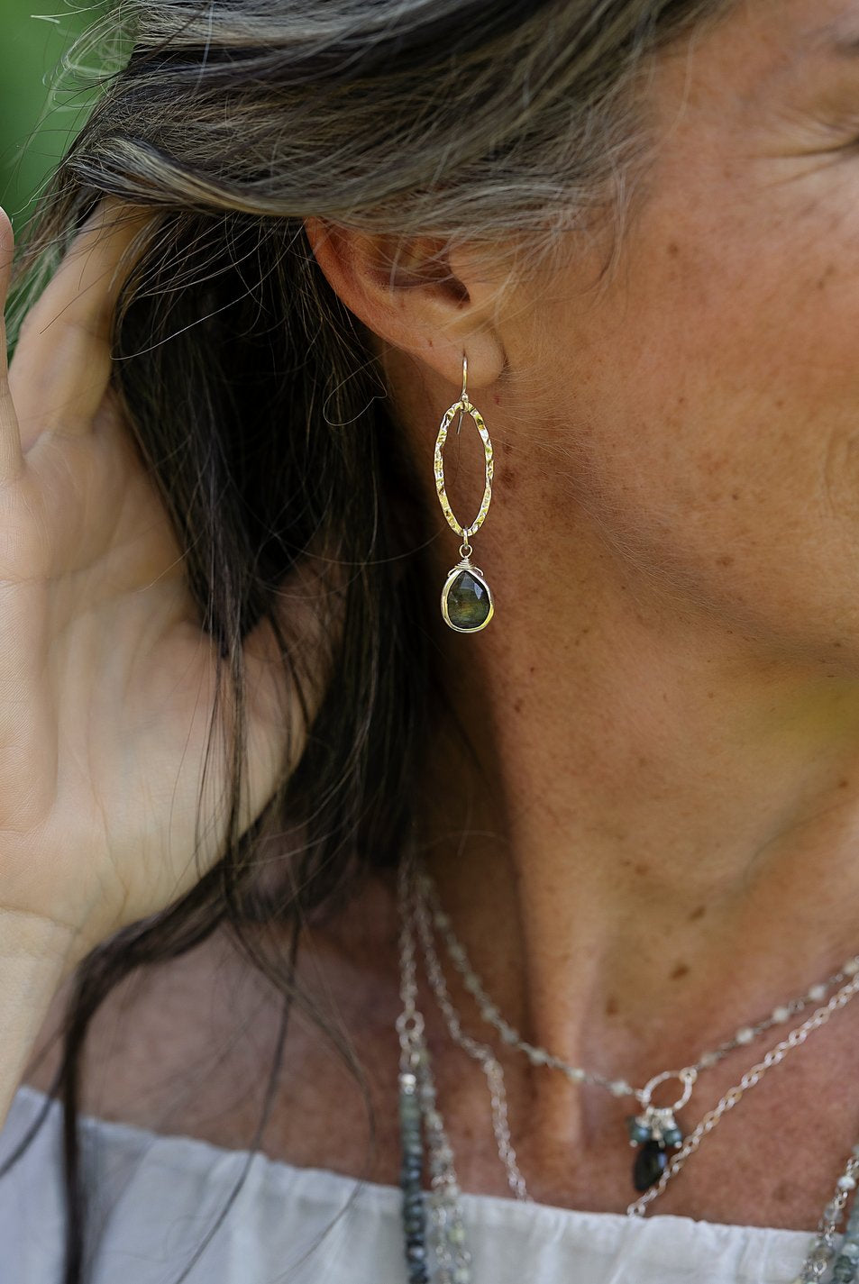 Resilience Faceted Labradorite Teardrop Bezel Statement Earrings