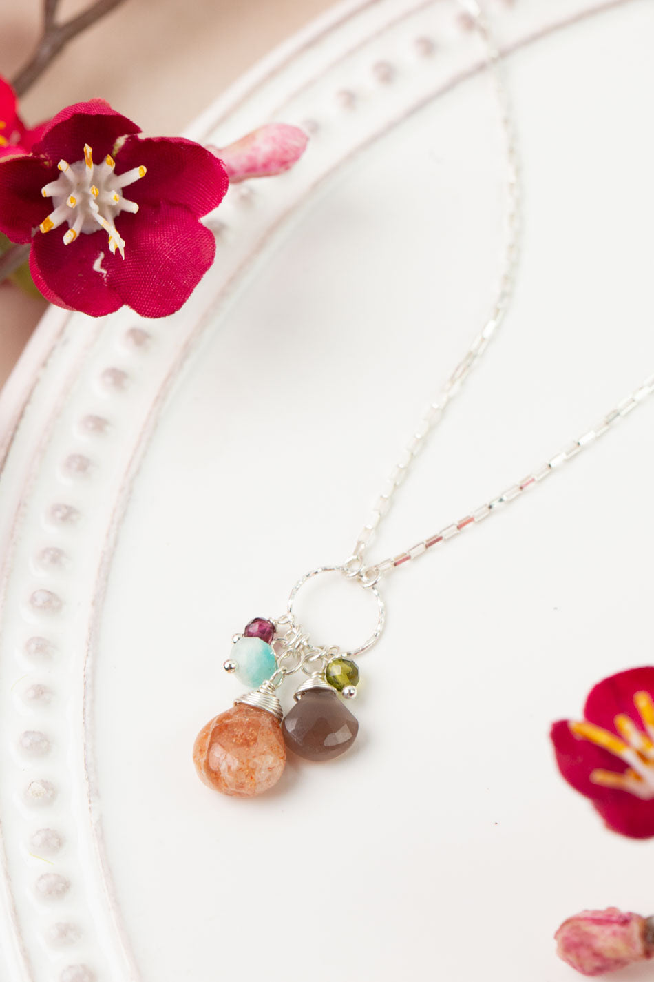 Revolution 15-17" Moonstone, Sunstone, Amazonite Cluster Necklace