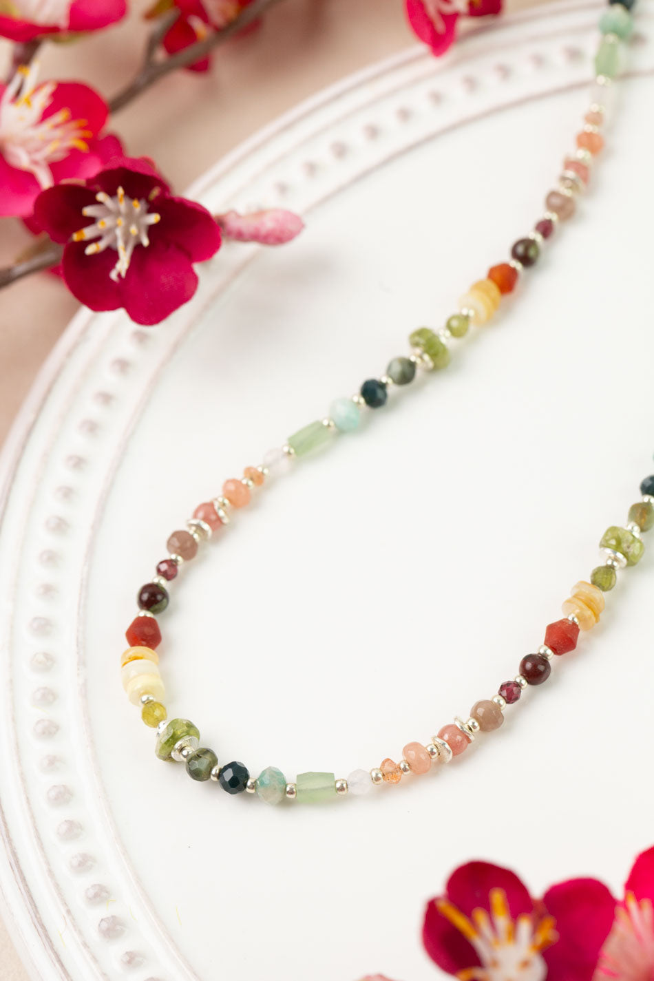 Revolution 17-19" Moonstone, Carnelian, Gossular Garnet Collage Necklace