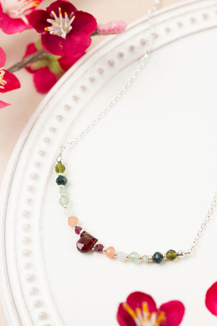 Revolution 15-17" Amazonite, Garnet, Sunstone Simple Necklace