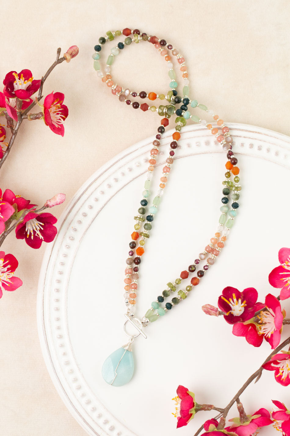 Revolution 17.5 or 35" Carnelian, Larimar, Sunstone Statement Necklace