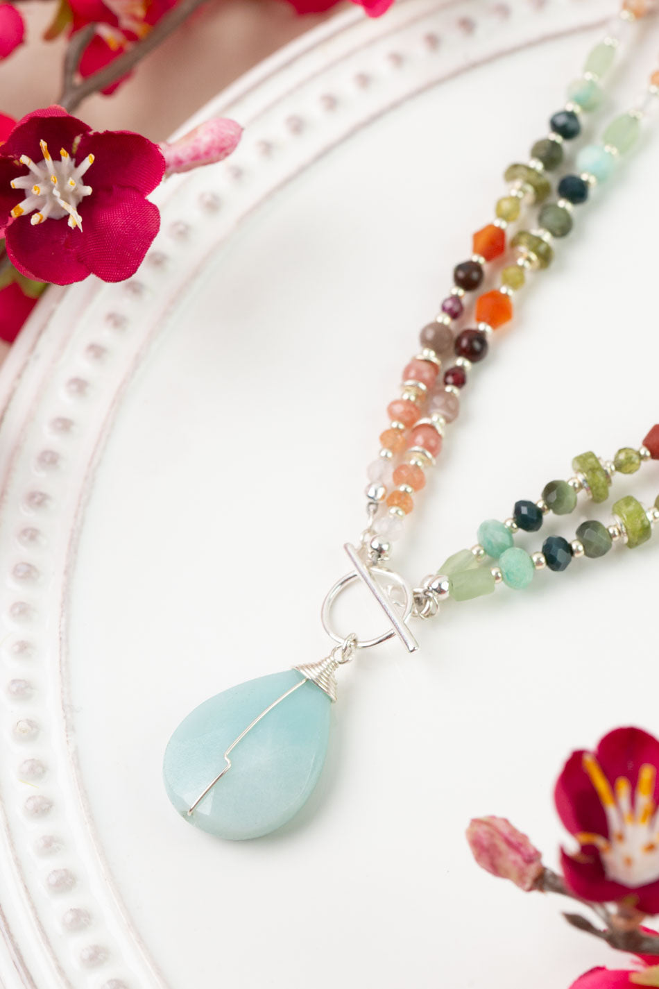 Revolution 17.5 or 35" Carnelian, Larimar, Sunstone Statement Necklace