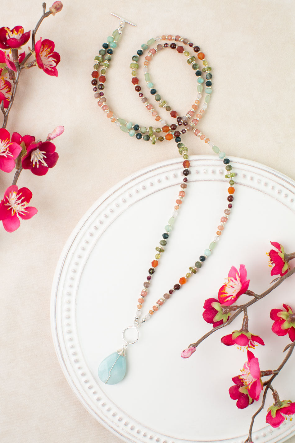 Revolution 17.5 or 35" Carnelian, Larimar, Sunstone Statement Necklace