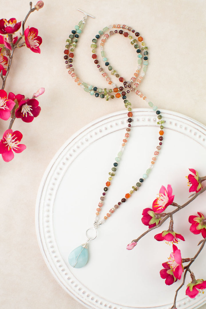 Revolution 17.5 or 35" Carnelian, Larimar, Sunstone Statement Necklace
