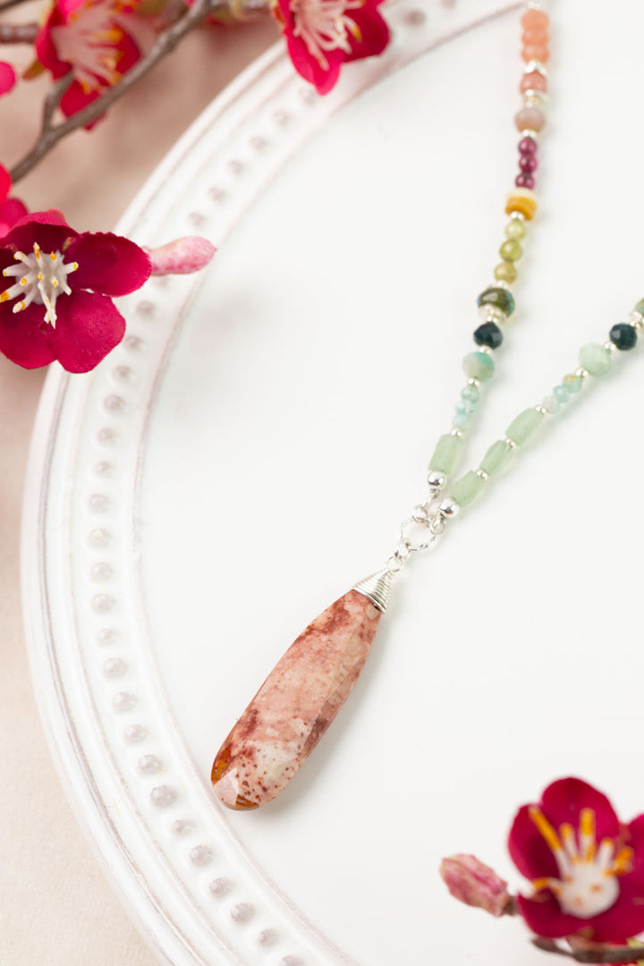 Revolution 20.25 or 28" Carnelian, Moonstone, Gossular Garnet with Leopard Skin Jasper Collage Necklace