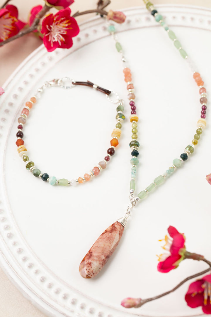 Revolution 20.25 or 28" Carnelian, Moonstone, Gossular Garnet with Leopard Skin Jasper Collage Necklace