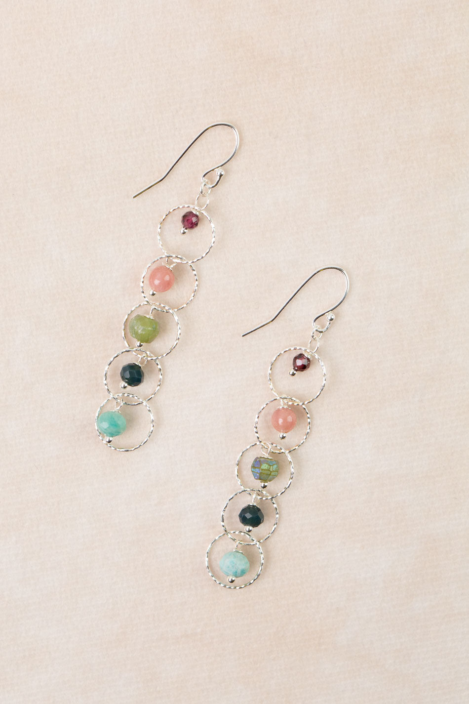 Revolution Jade, Garnet, Amazonite Dangle Earrings
