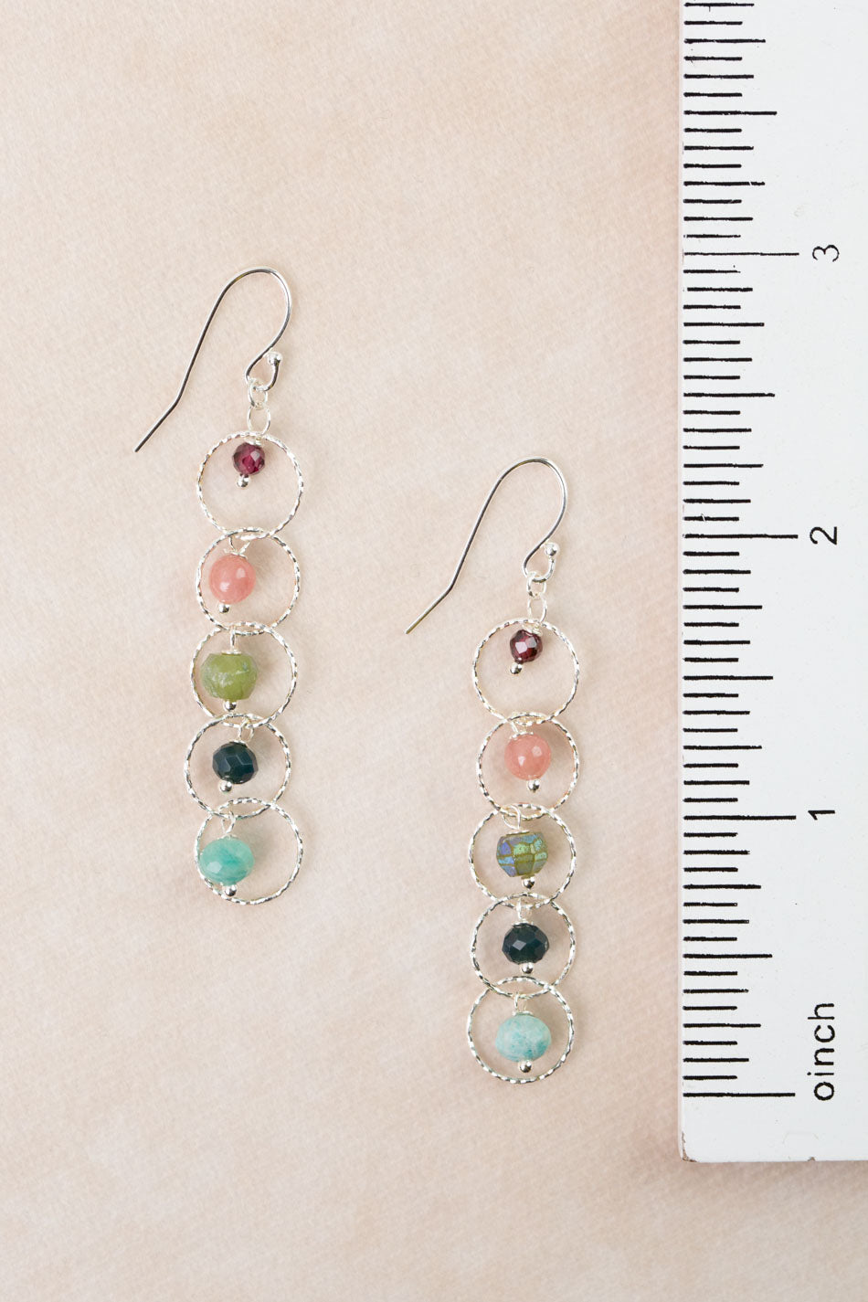 Revolution Jade, Garnet, Amazonite Dangle Earrings