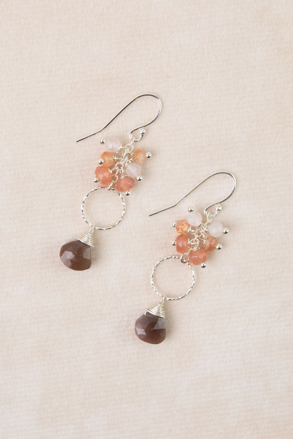 Revolution Sunstone, Moonstone, Rose Quartz Cluster Earrings