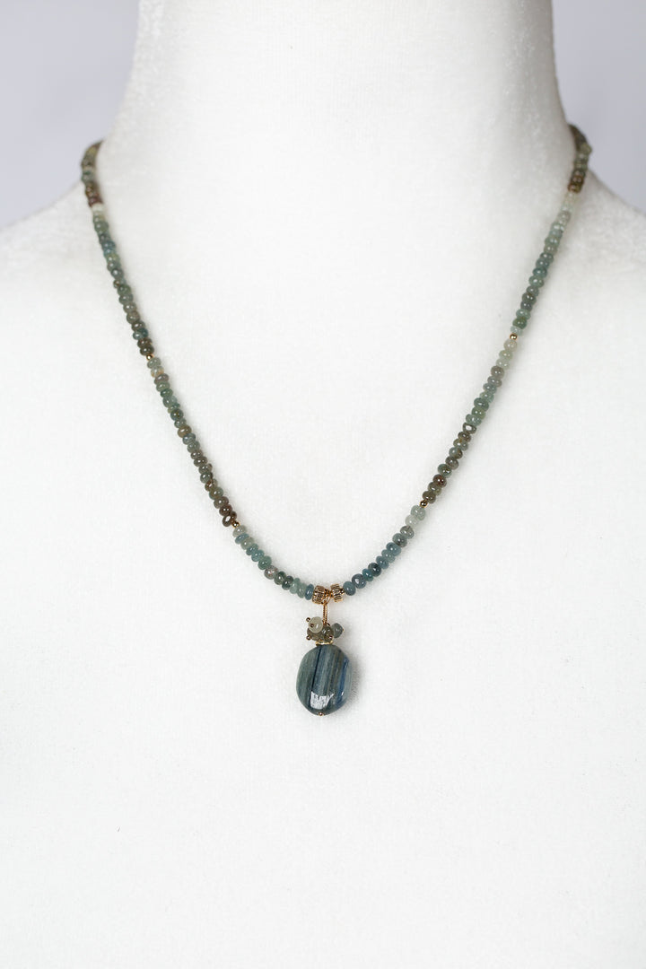 Ripple 16.75-18.75" with Kyanite, Gold Collage Necklace
