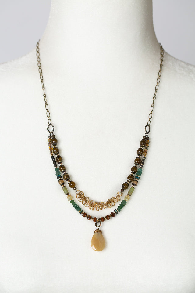 River Ridge 21-23" Roman Glass, Olive Jade With Honey Opal Simple Necklace