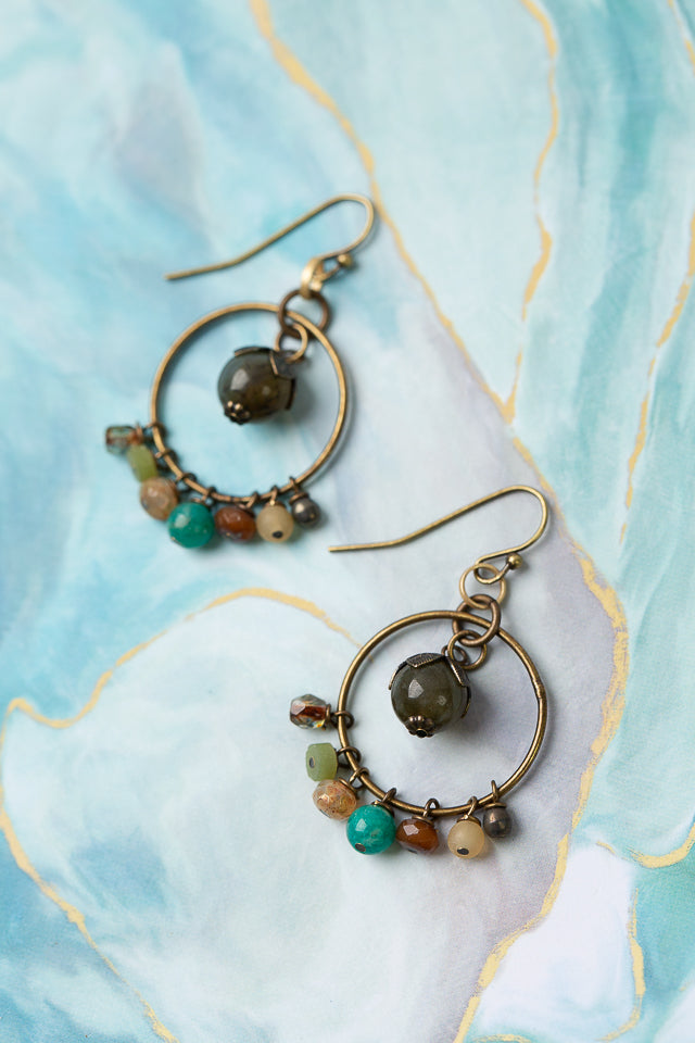 River Ridge Russian Amazonite, Olive Jade With Labradorite Cluster Earrings