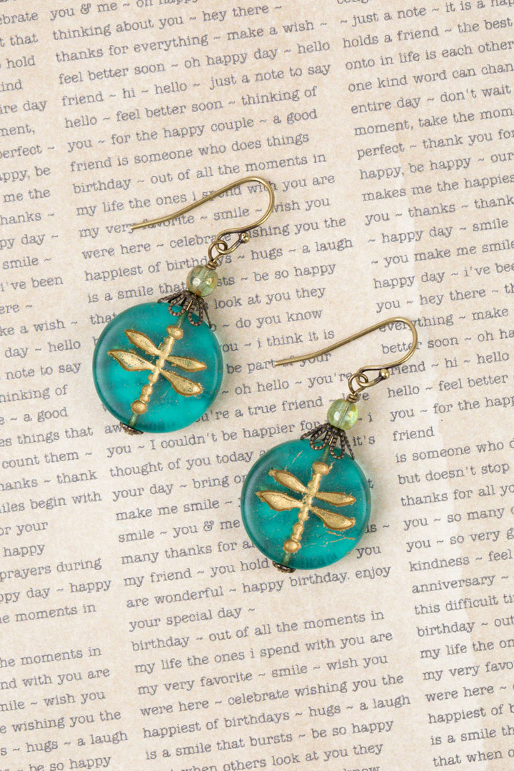 Rustic Creek Simple Czech Glass Dragonfly Earrings