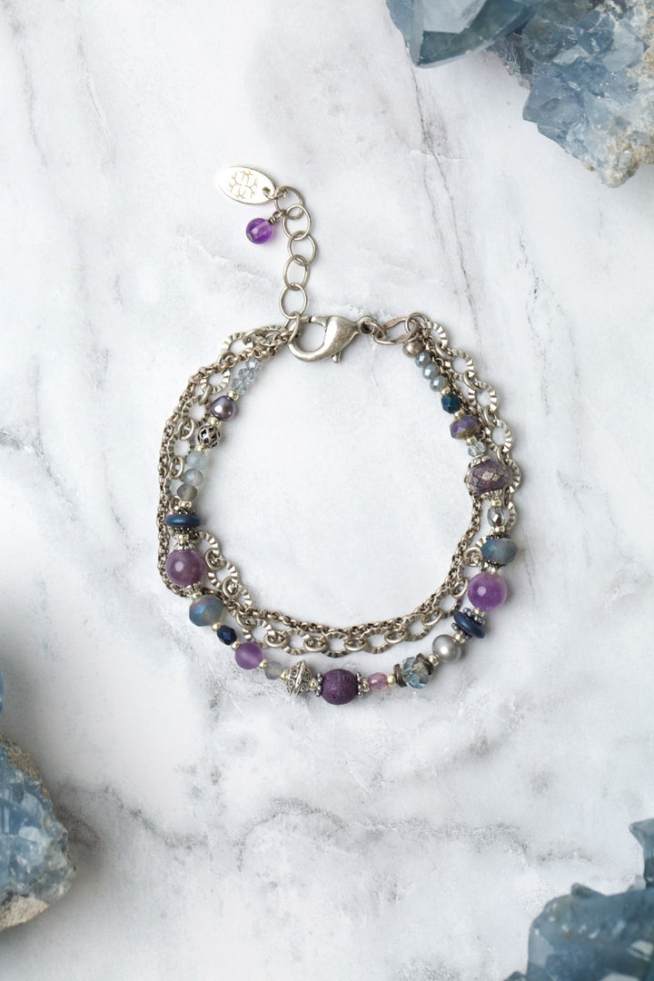 Reflections 7.5-8.5" Pearl, Amethyst, Blue Lace Agate Multistrand Bracelet