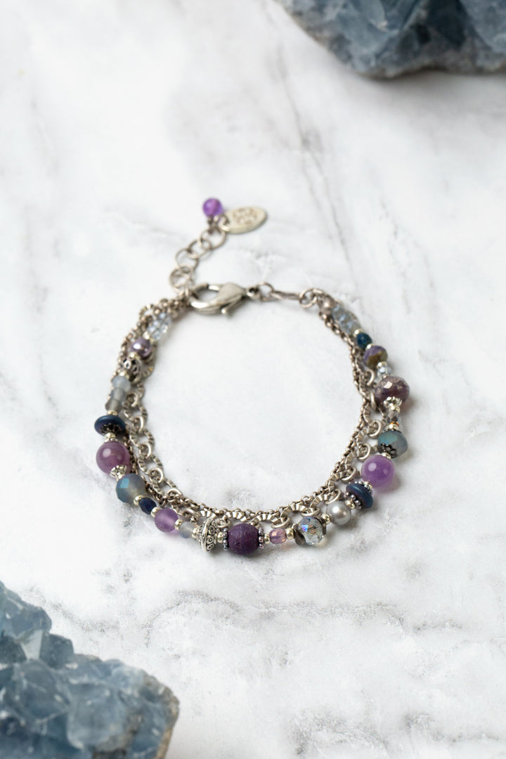 Reflections 7.5-8.5" Pearl, Amethyst, Blue Lace Agate Multistrand Bracelet