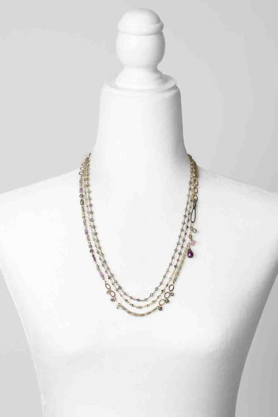 Reflections 24-26" Freshwater Pearl, Labradorite, Gemstone Chain, Crystal Multistrand Necklace