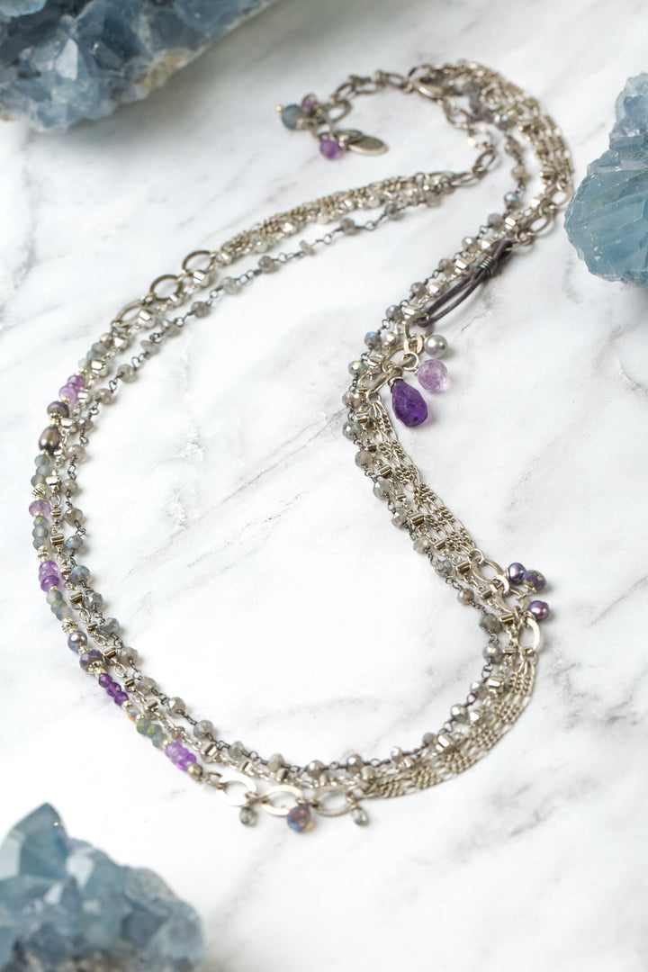 Reflections 24-26" Freshwater Pearl, Labradorite, Gemstone Chain, Crystal Multistrand Necklace