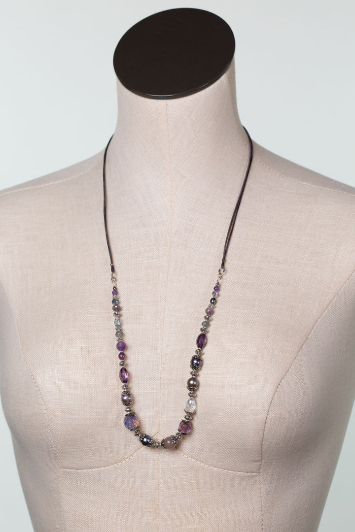 Reflections 28-30" Amethyst, Freshwater Pearl, Crystal Simple Necklace