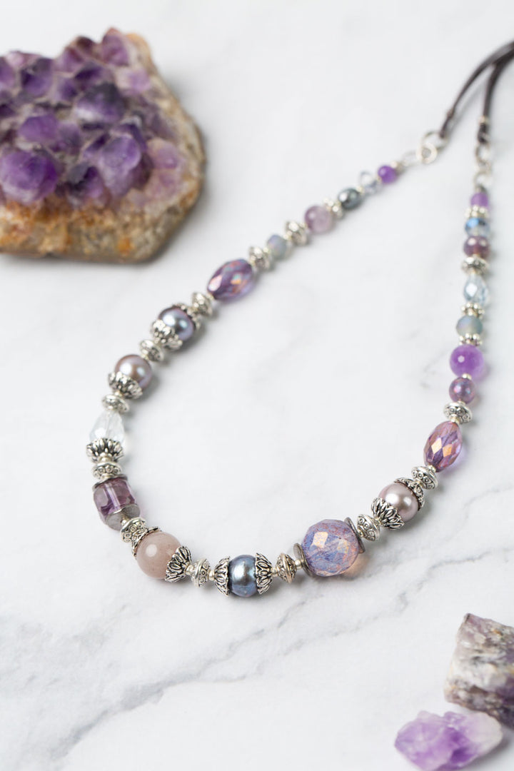 Reflections 28-30" Amethyst, Freshwater Pearl, Crystal Simple Necklace