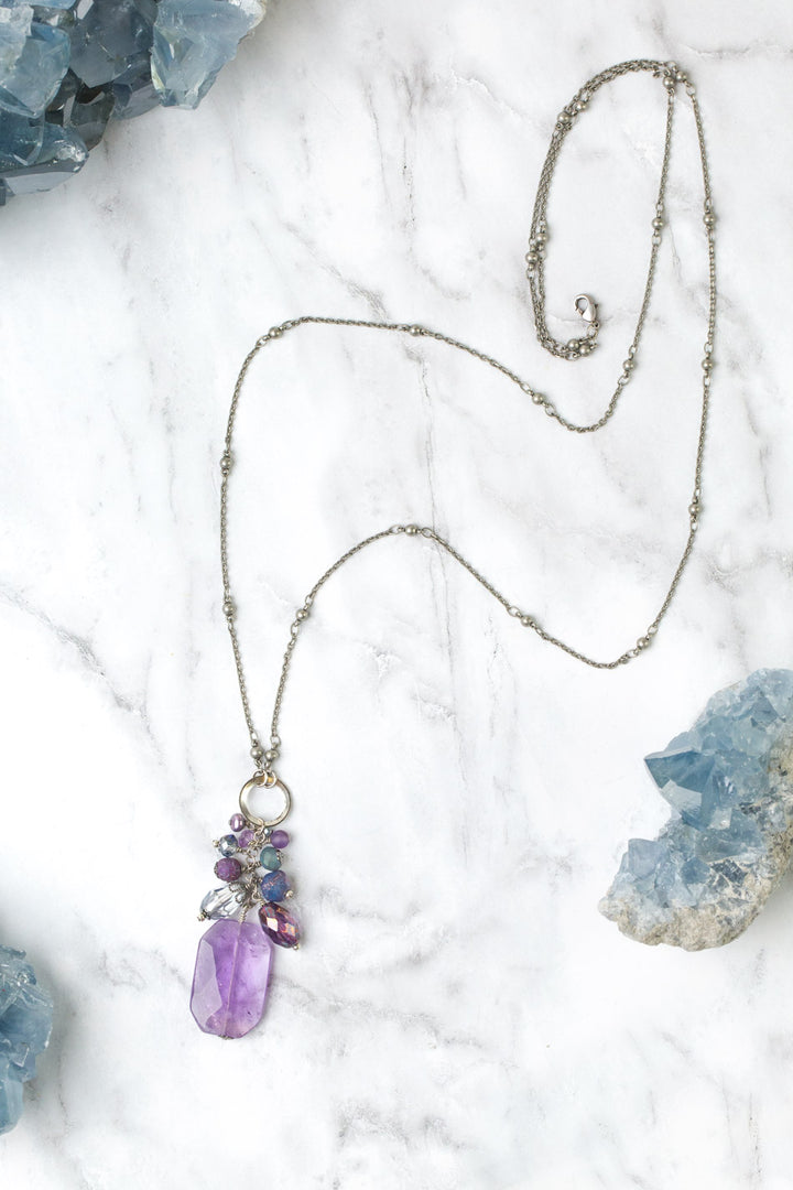 Reflections 17 or 33.5" Amethyst, Czech Glass, Crystal Cluster Necklace