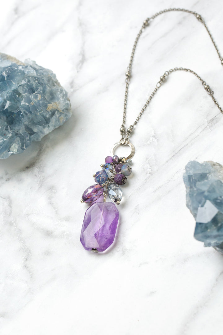Reflections 17 or 33.5" Amethyst, Czech Glass, Crystal Cluster Necklace