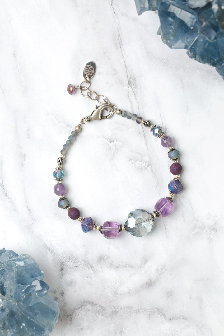 Reflections 7.5-8.5" Amethyst, Czech Glass, Crystal Simple Bracelet