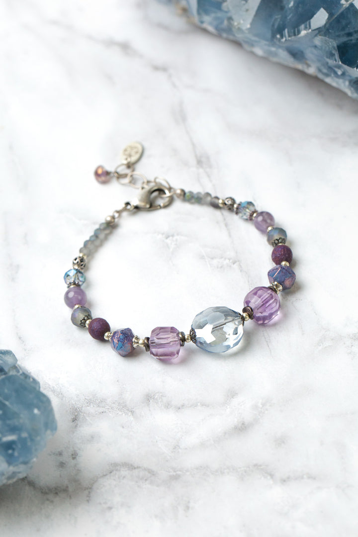 Reflections 7.5-8.5" Amethyst, Czech Glass, Crystal Simple Bracelet