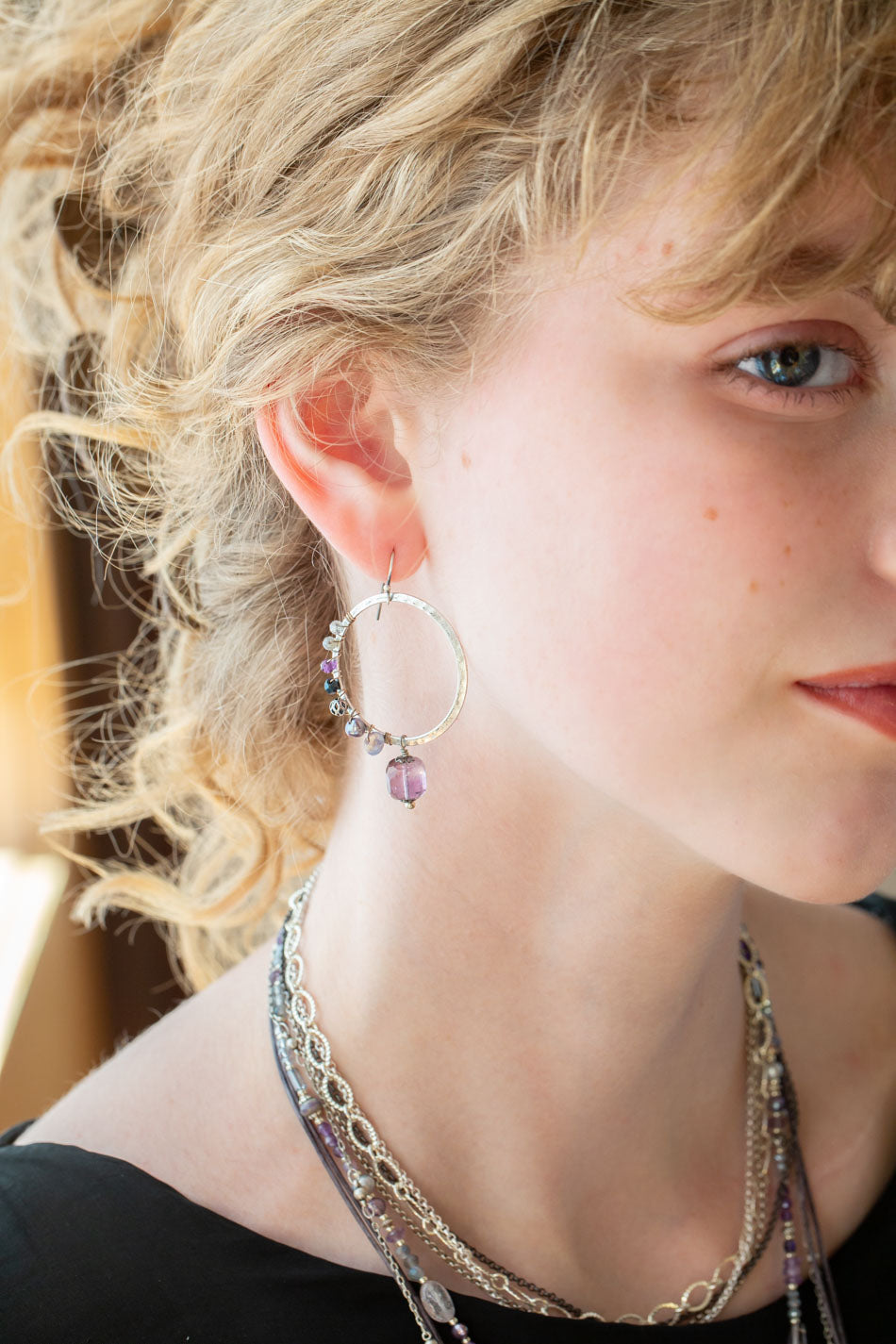 Reflections Amethyst, Crystal, Freshwater Pearl Statement Earrings