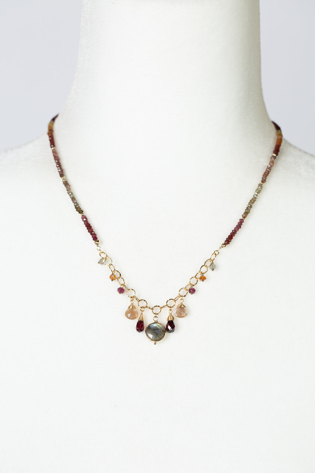Sapphire 17-19" Moonstone, Garnet With Labradorite Collage Necklace
